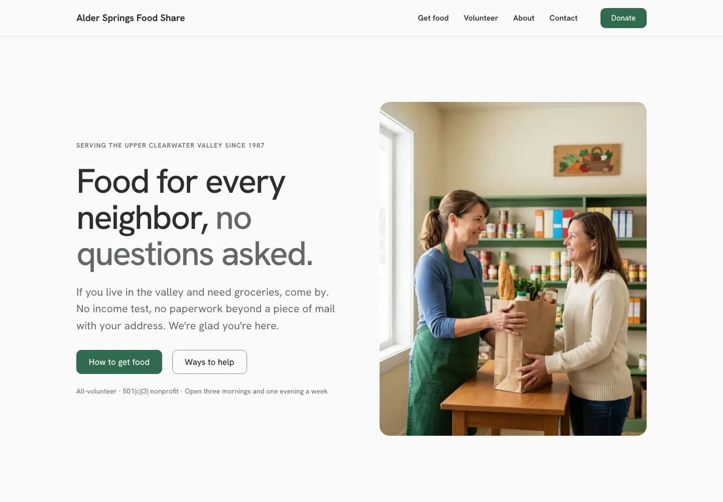 The Alder Springs Food Share home page